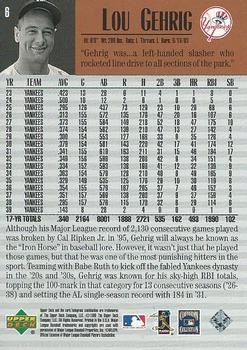 1999 Upper Deck Century Legends #6 Lou Gehrig Back
