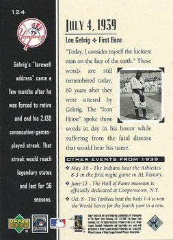 1999 Upper Deck Century Legends #124 Lou Gehrig Back