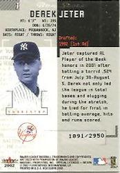 2002 Fleer Box Score - Classic Miniatures #1 Derek Jeter  Back