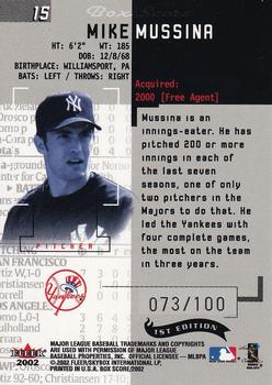 2002 Fleer Box Score - First Edition #15 Mike Mussina  Back