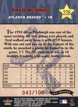 2002 Fleer Box Score - First Edition #238 Fred McGriff Back