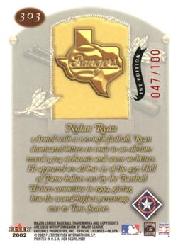 2002 Fleer Box Score - First Edition #303 Nolan Ryan Back