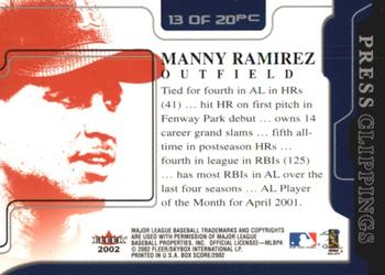 2002 Fleer Box Score - Press Clippings #13PC Manny Ramirez  Back