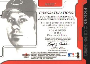 2002 Fleer Box Score - Press Clippings Game Used #NNO Adam Dunn Back