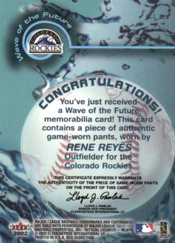 2002 Fleer Box Score - Wave of the Future Game Used #NNO Rene Reyes Back