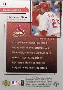 1999 Upper Deck Challengers for 70 #65 Mark McGwire Back
