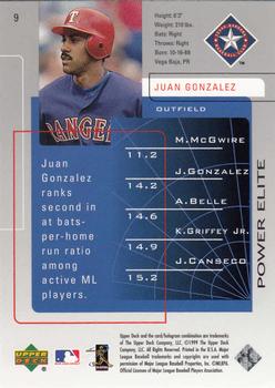 1999 Upper Deck Challengers for 70 #9 Juan Gonzalez Back