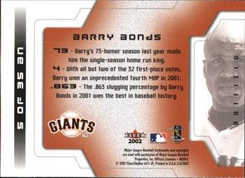 2002 Fleer E-X - Behind the Numbers #5 BN Barry Bonds  Back