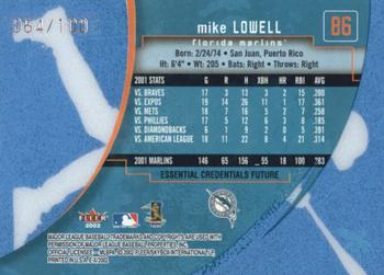 2002 Fleer E-X - Essential Credentials Future #86 Mike Lowell Back