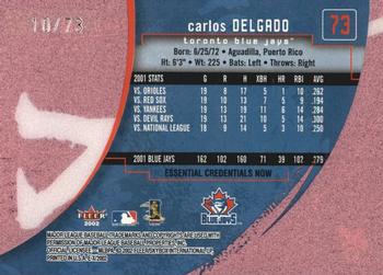 2002 Fleer E-X - Essential Credentials Now #73 Carlos Delgado Back