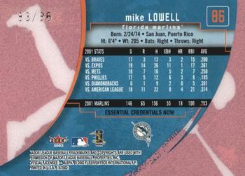 2002 Fleer E-X - Essential Credentials Now #86 Mike Lowell Back