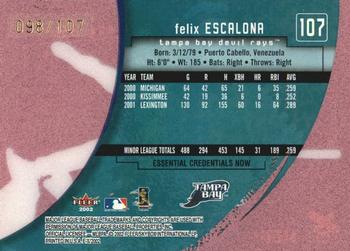 2002 Fleer E-X - Essential Credentials Now #107 Felix Escalona Back