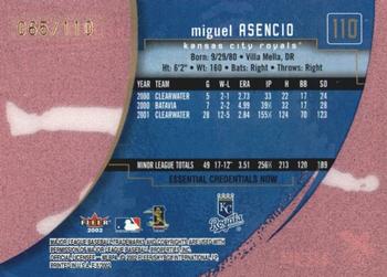 2002 Fleer E-X - Essential Credentials Now #110 Miguel Asencio Back