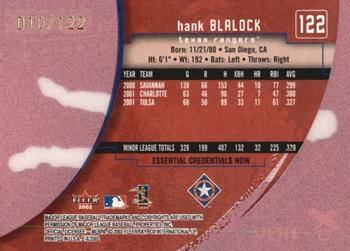 2002 Fleer E-X - Essential Credentials Now #122 Hank Blalock Back