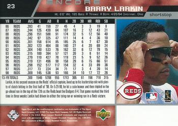 1999 Upper Deck Encore #23 Barry Larkin Back