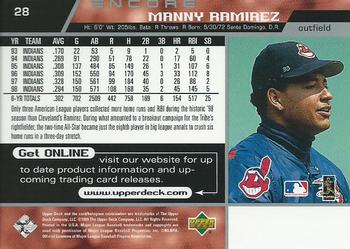 1999 Upper Deck Encore #28 Manny Ramirez Back