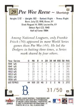 2002 Fleer Fall Classic - Championship Gold #29 Pee Wee Reese Back