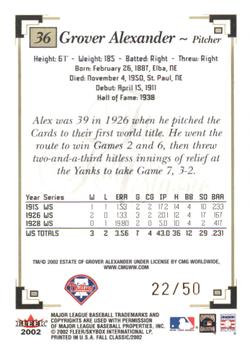 2002 Fleer Fall Classic - Championship Gold #36 Grover Cleveland Alexander Back