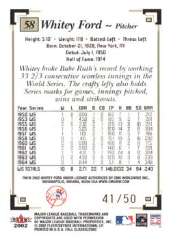 2002 Fleer Fall Classic - Championship Gold #58 Whitey Ford Back