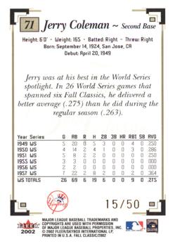 2002 Fleer Fall Classic - Championship Gold #71 Jerry Coleman Back