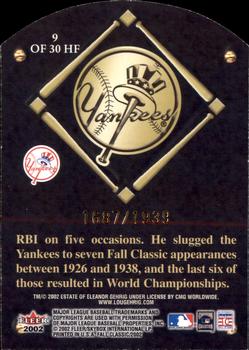2002 Fleer Fall Classic - HOF Plaque #9 HF Lou Gehrig Back
