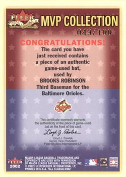 2002 Fleer Fall Classic - MVP Collection Game Used Gold #NNO Brooks Robinson Back
