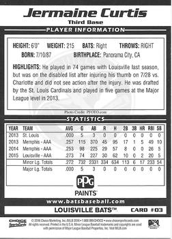 2016 Choice Louisville Bats #03 Jermaine Curtis Back