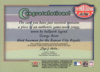 2002 Fleer Fall Classic - October Legends Game Used #NNO George Brett Back