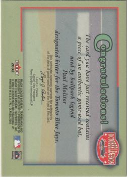 2002 Fleer Fall Classic - October Legends Game Used #NNO Paul Molitor Back