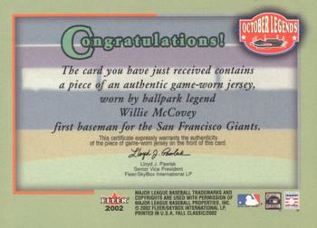 2002 Fleer Fall Classic - October Legends Game Used #NNO Willie McCovey Back