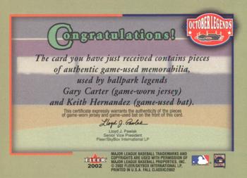 2002 Fleer Fall Classic - October Legends Game Used Dual #NNO Gary Carter / Keith Hernandez Back