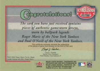 2002 Fleer Fall Classic - October Legends Game Used Dual #NNO Roger Maris / Paul O'Neill Back