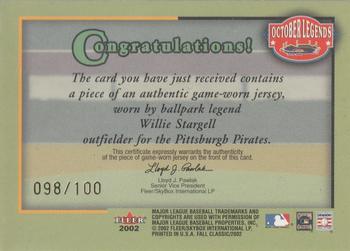 2002 Fleer Fall Classic - October Legends Game Used Gold #NNO Willie Stargell Back