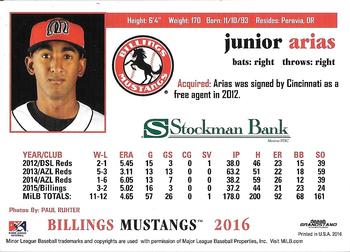 2016 Grandstand Billings Mustangs #NNO Junior Arias Back