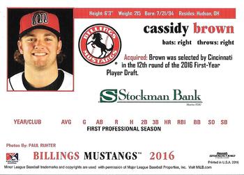 2016 Grandstand Billings Mustangs #NNO Cassidy Brown Back