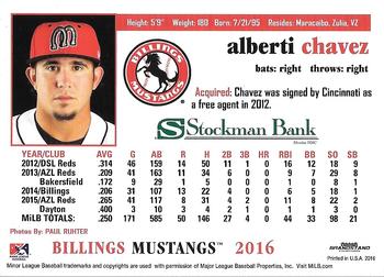 2016 Grandstand Billings Mustangs #NNO Alberti Chavez Back