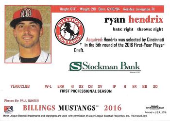 2016 Grandstand Billings Mustangs #NNO Ryan Hendrix Back
