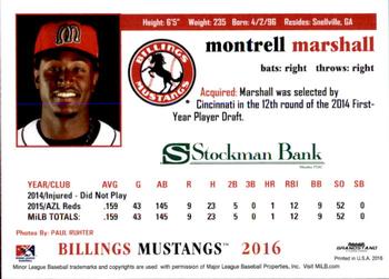 2016 Grandstand Billings Mustangs #NNO Montrell Marshall Back