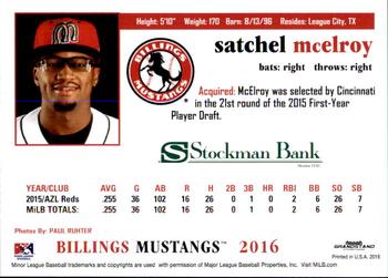 2016 Grandstand Billings Mustangs #NNO Satchel McElroy Back