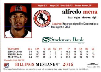 2016 Grandstand Billings Mustangs #NNO Alfredo Mena Back