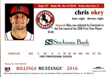 2016 Grandstand Billings Mustangs #NNO Chris Okey Back