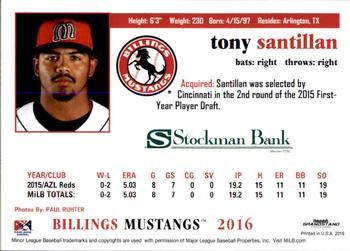 2016 Grandstand Billings Mustangs #NNO Tony Santillan Back