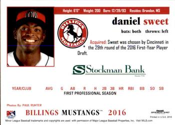 2016 Grandstand Billings Mustangs #NNO Daniel Sweet Back