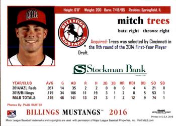 2016 Grandstand Billings Mustangs #NNO Mitch Trees Back