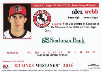 2016 Grandstand Billings Mustangs #NNO Alex Webb Back
