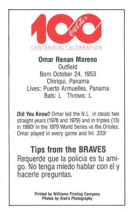 1986 Atlanta Braves Police #NNO Omar Moreno Back