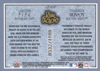 2002 Fleer Fall Classic - Rival Factions #1 RF Carlton Fisk / Thurman Munson Back