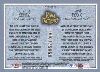 2002 Fleer Fall Classic - Rival Factions #3 RF Jimmie Foxx / Lou Gehrig Back