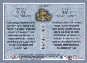 2002 Fleer Fall Classic - Rival Factions #6 RF Frank Frisch / Duke Snider Back