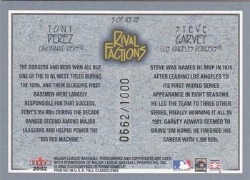 2002 Fleer Fall Classic - Rival Factions #9 RF Steve Garvey / Tony Perez Back